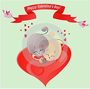 Valentine card with loving cats. (vector)