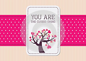 Valentine card with pink ribbon