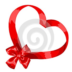 Valentine card with red satin bow and ribbon