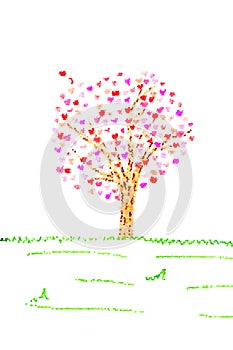 Valentine card with tree and hearts isolated