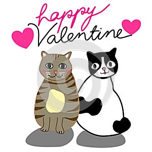 Valentine card with two cute cats hand drawn cartoon vector.happy valentine day.