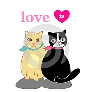 Valentine card with two cute cats hand drawn cartoon vector.happy valentine day.love is ...concept