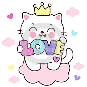 Valentine cat cute cartoon holding love letter (kitten playing). Series: love festival kawaii animals