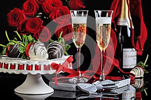 Valentine Champagne Flutes Roses Lingerie