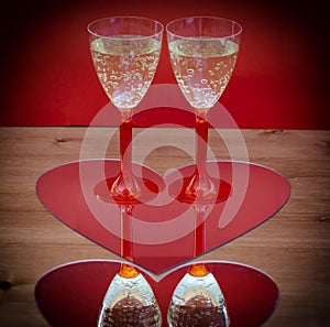 Valentine champagne glasses in heart