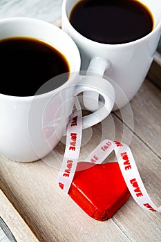 Valentine coffee cups with heart