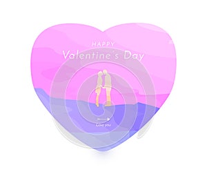 Valentine concept card with young lover in varicolored abstract heart shape balloon on romantic background, watercolor vector and