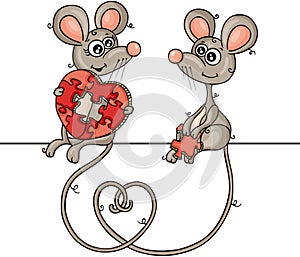 Valentine couple mouse with heart puzzle of love