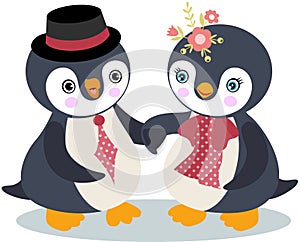 Valentine couple penguins in love
