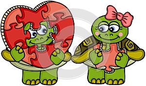 Valentine couple turtles with heart puzzle of love
