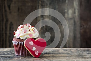 Valentine cupcakes and cookie with heart shape decorated with sweet heart
