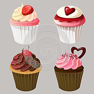 Valentine cupcakes icon set