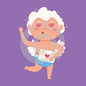 Valentine Cupid love playfully angel. Cute boy or girl cupid. Flying angel love envelope invitation