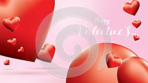 Valentine 3D Colorful Red Romantic Hearts shape flying and Floating on pink background. symbols of love for Happy Women`s, Mother