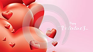Valentine 3D Colorful Red Romantic Hearts shape flying and Floating on pink background. symbols of love for Happy Women`s, Mother
