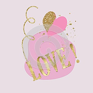 Valentine day backdrop, Collage Clipart, Pink and gold glitter collage composition, Greeting cards, printable, Pink collage