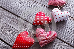 Valentine day background, hearts bunch on wood