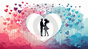 Valentine Day banner background with colorful hearts and a couple, generated by AI