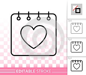 Valentine day calendar simple line vector icon