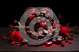 Valentine day chocolated with flowers. Generate Ai photo