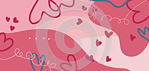 Valentine day concept with hearts hand drawn in scribble cartoon style. Art design. Valentines day background.