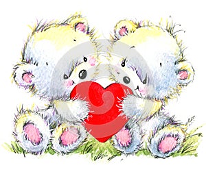 Valentine day. Cute White bear and red heart.