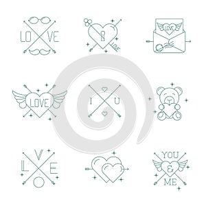 Valentine day design hipster style icon set.