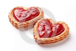 Valentine Day dessert tartelette French pastry heart shape gift. Romantic love greeting present sweet tasty texture