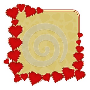 Valentine day frame of hearts gold background vector