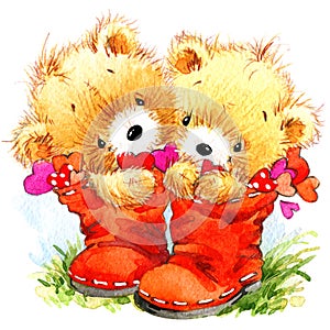 Valentine day. Funny teddy bear and red heart.