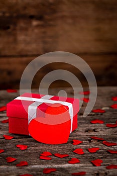 Valentine day gift box with red wooden heart shape