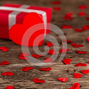 Valentine day gift box with red wooden heart shape