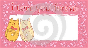 Valentine Day Gift Card Holiday Love Couple Cat Banner With Copy Space