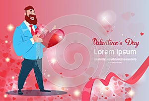 Valentine Day Gift Card Holiday Man With Love Heart Shape
