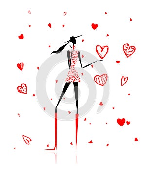 Valentine day. Girl with big red heart