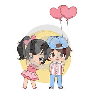 Valentine day with Girl and Boy in First Date vector illustration