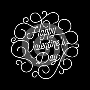 Valentine Day greeting card swash calligraphy text for greeting card design template. Vector Happy Valentines Day black ornate let photo