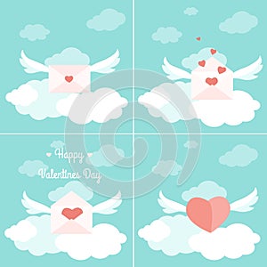 Valentine day greetings delivery concept set
