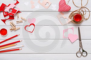 Valentine day handmade scrapbooking background, cut and paste hearts card