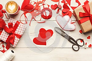 Valentine day handmade scrapbooking background, cut and paste he