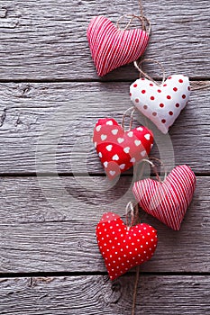 Valentine day, hearts bunch on wood background