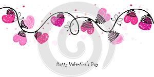 Valentine Day hearts vector border and greeting card