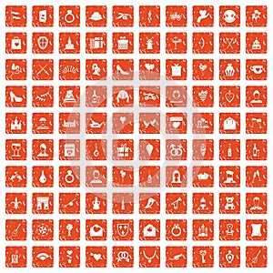100 valentine day icons set grunge orange