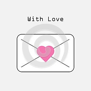 Valentine day letter with pink heart, simple design, vector illustration