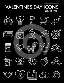 Valentine day line icon set, romance symbols collection, vector sketches, logo illustrations, love signs linear