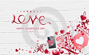 Valentine day love cup of coffee lettering web brochure flyer for advertising sale party design element wooden