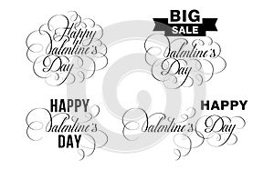Valentine day love isolated set kit collection vintage of black hand lettering calligraphy handwriting penmanship