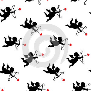 Valentine day seamless pattern with cupids in flat style