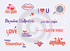 Valentine day stickers and elements. Love concept. Illustrations for social network web design mobile messages social media