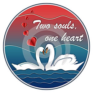 Valentine day Swans Two Souls, one heart paper cut